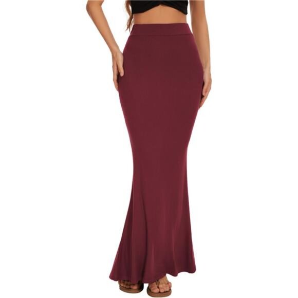 Women Elastic High Waist Stretchy Skirt Red - Picture 1 of 6